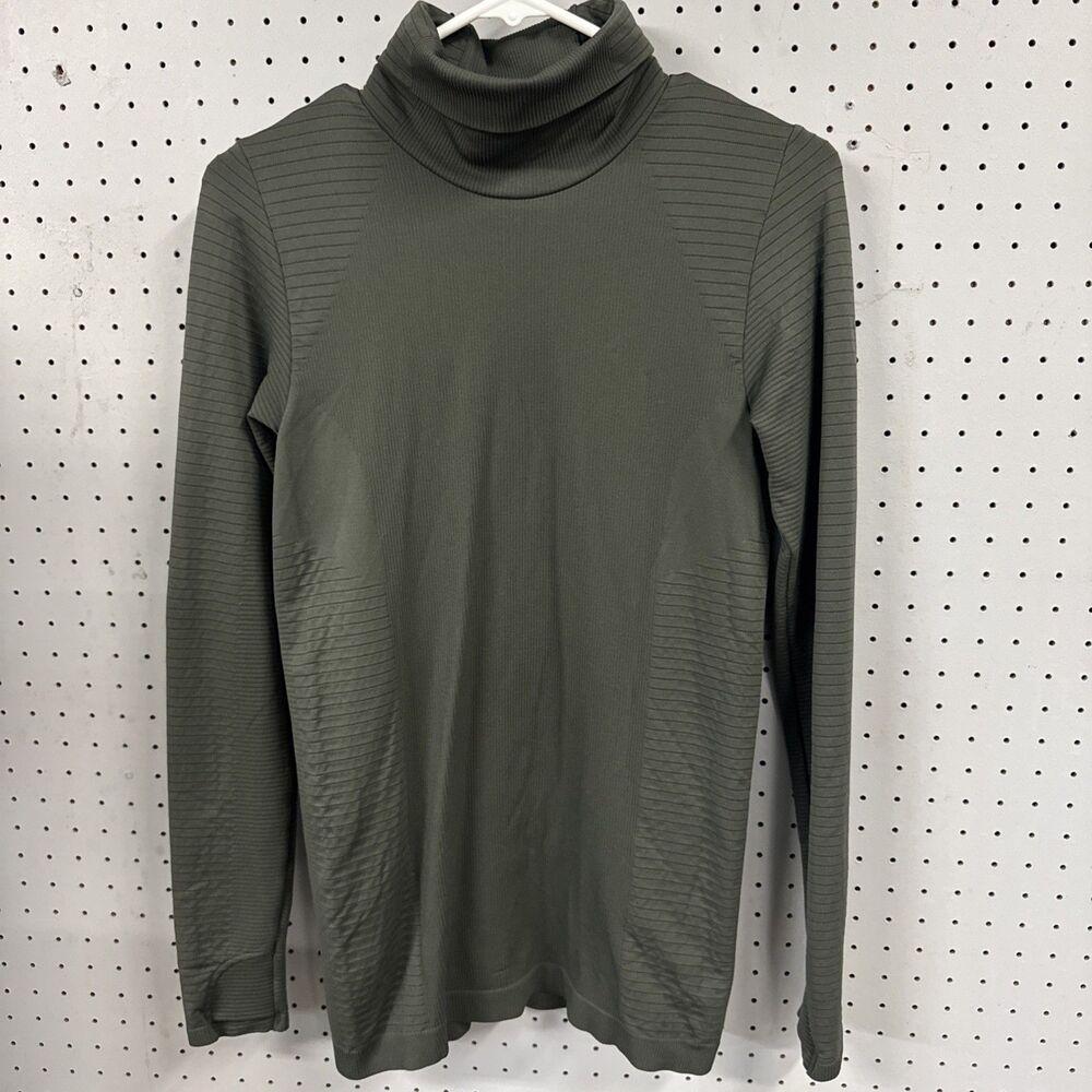 ATHLETA Flurry Blizzard Rib Turtleneck Winter Top  | Peat Green Women’s Sz Small